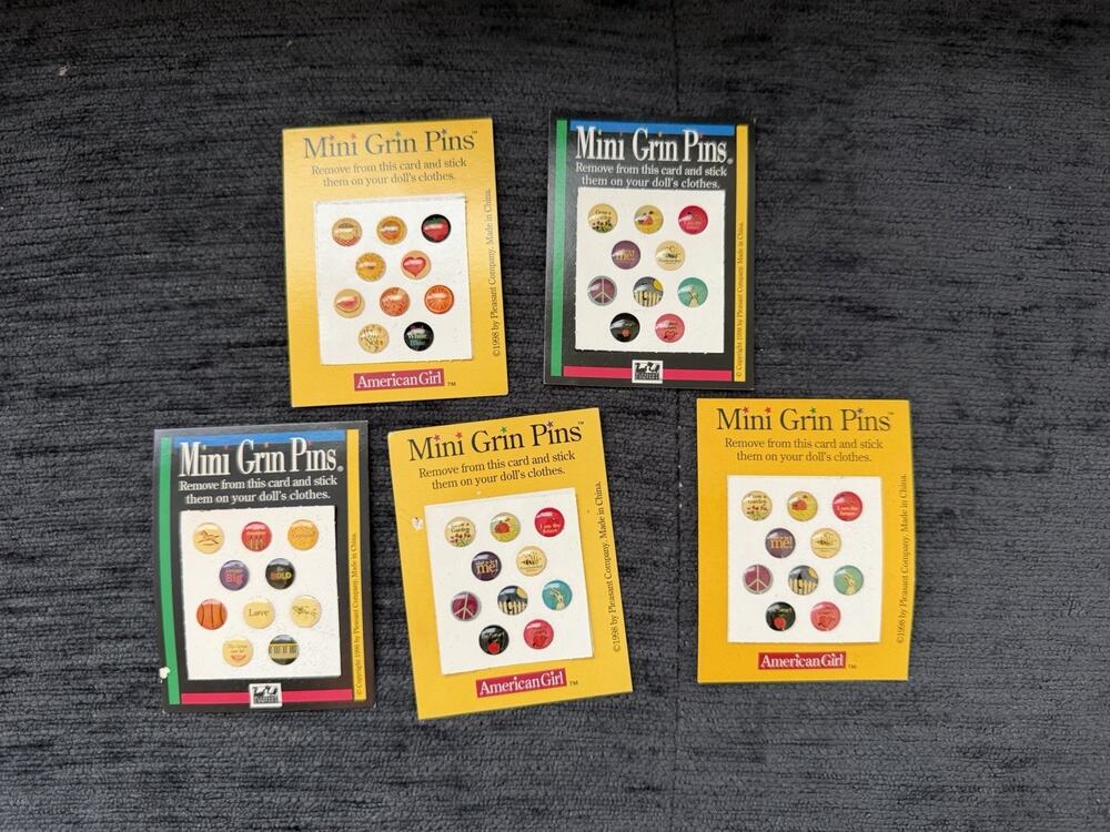 5 New Vintage Pleasant Company American Girl Doll Mini Grin Pins Stickers